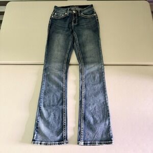 Danesi Jeans Womens 3 Medium Wash Flare Stretch Rhinestone Pocket Denim Blue Pan